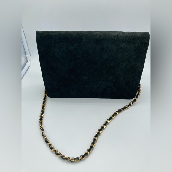 CHANEL QUILTED BLACK GOLD MATELASSE CC SUEDE SINGLE FLAP SHOULDER BAG WITH COA - Picture 14 of 15